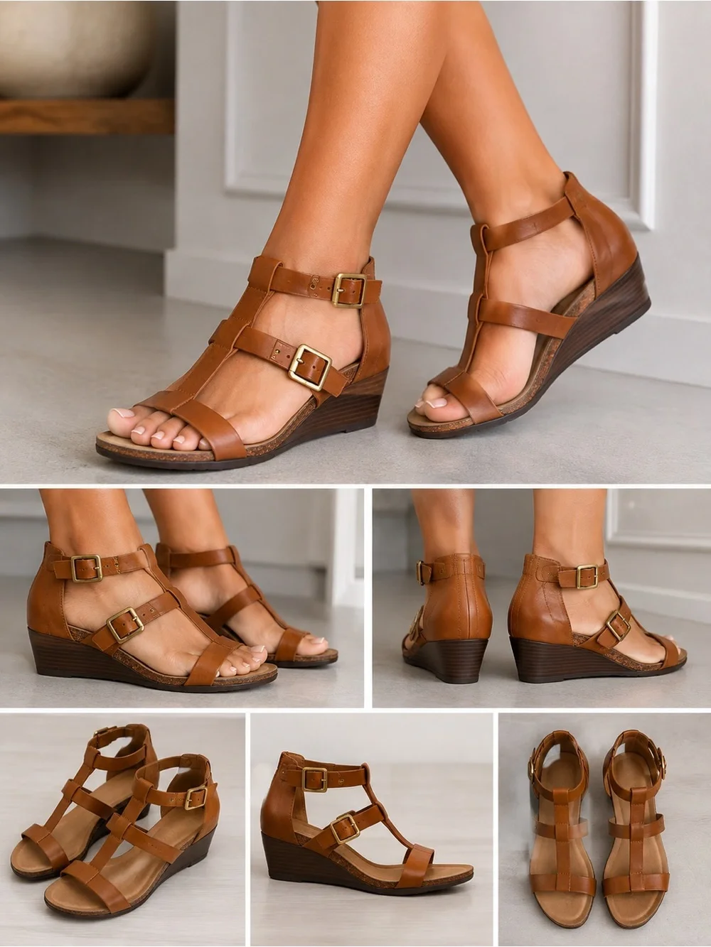 Reaction Kenneth Cole Great Step Wedge Sandals Cognac Brown Size 8.5M NWOT